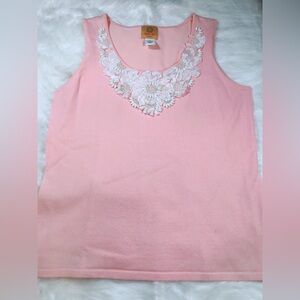 Ruby Rd. Pink Beaded Knit Stretch Tank Top